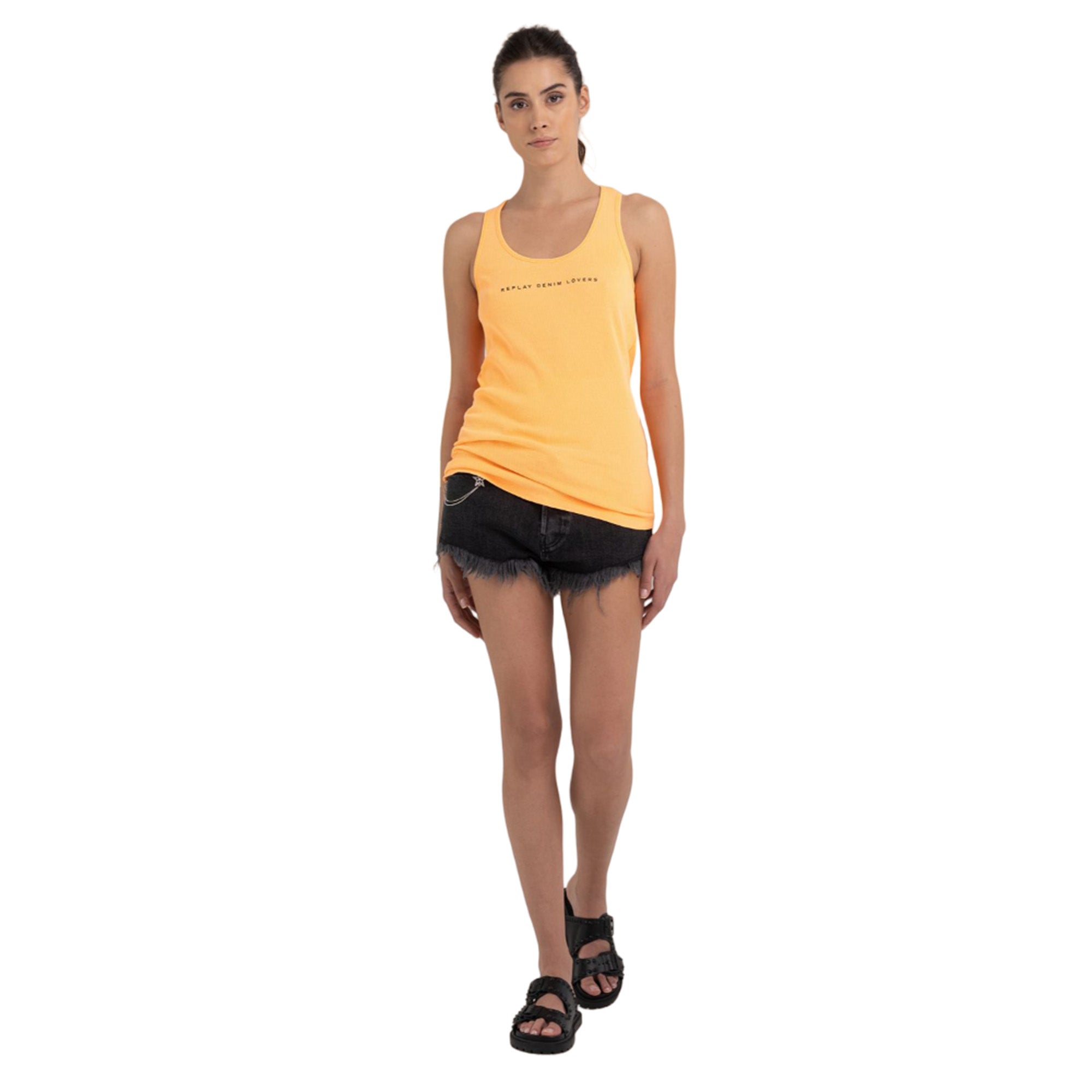 Replay Women's Slim Fit Ribbed Top With Print