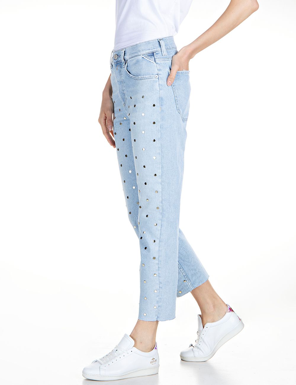 Replay Women's Cropped Straight High Rise Jeans