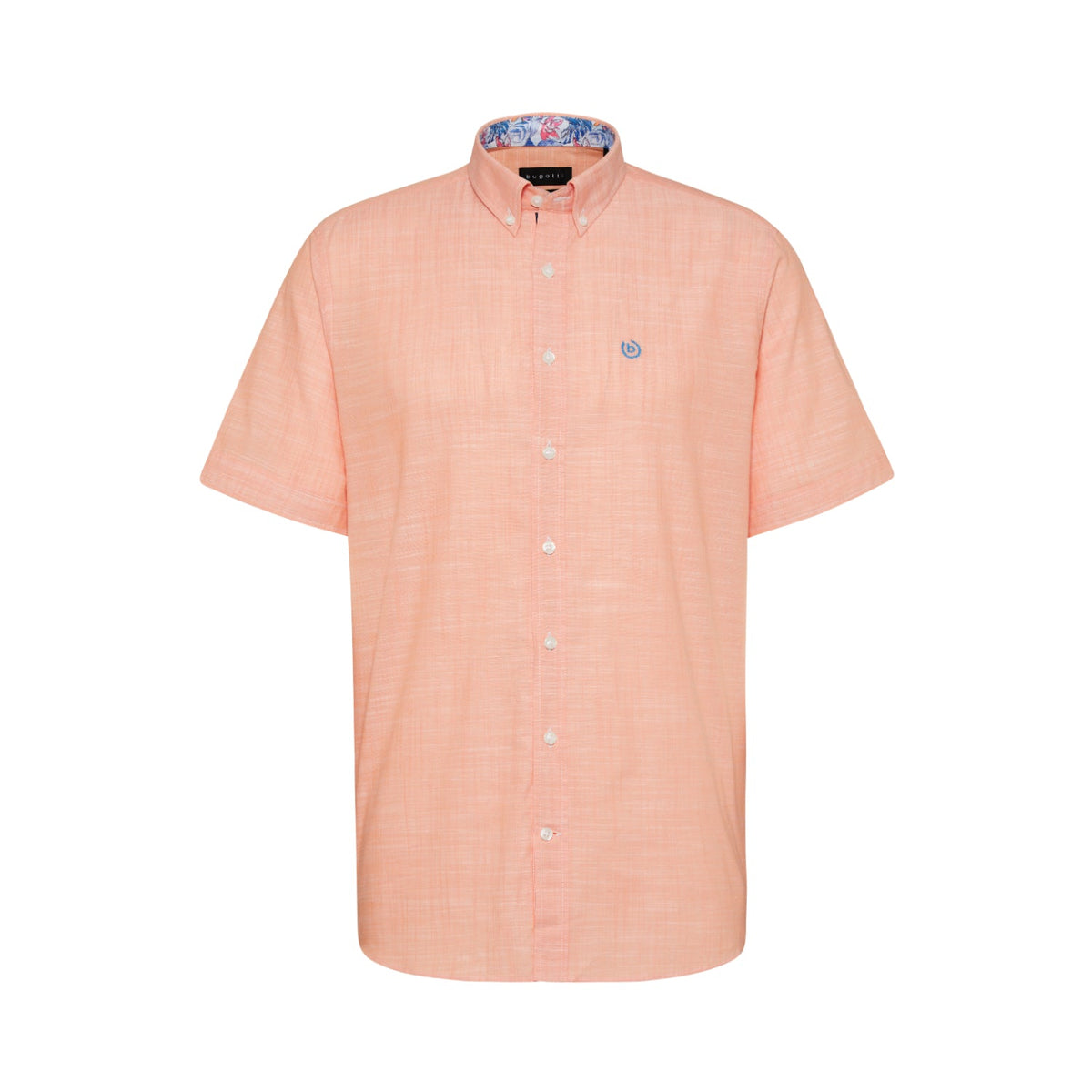 Bugatti Men's Short-Sleeve Button-Down Shirt with Patterned Inner Collar