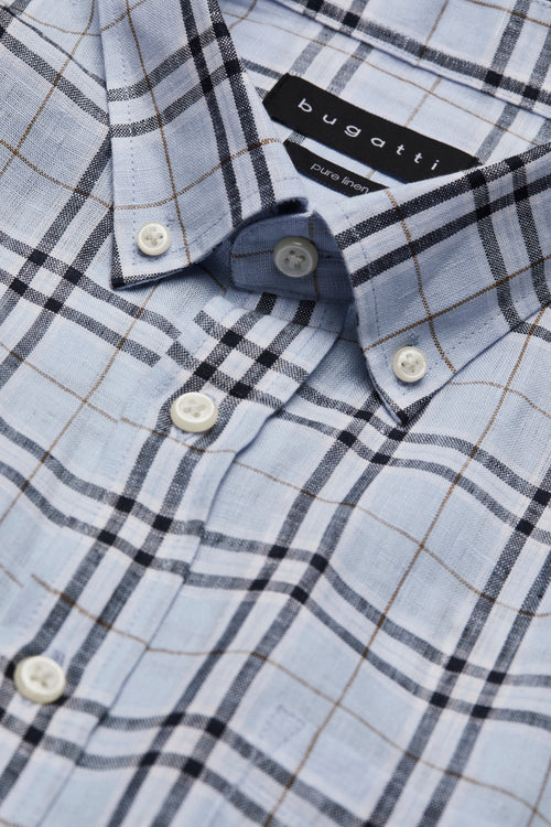 Bugatti Men's Light Blue Plaid Short-Sleeve Button-Down Shirt