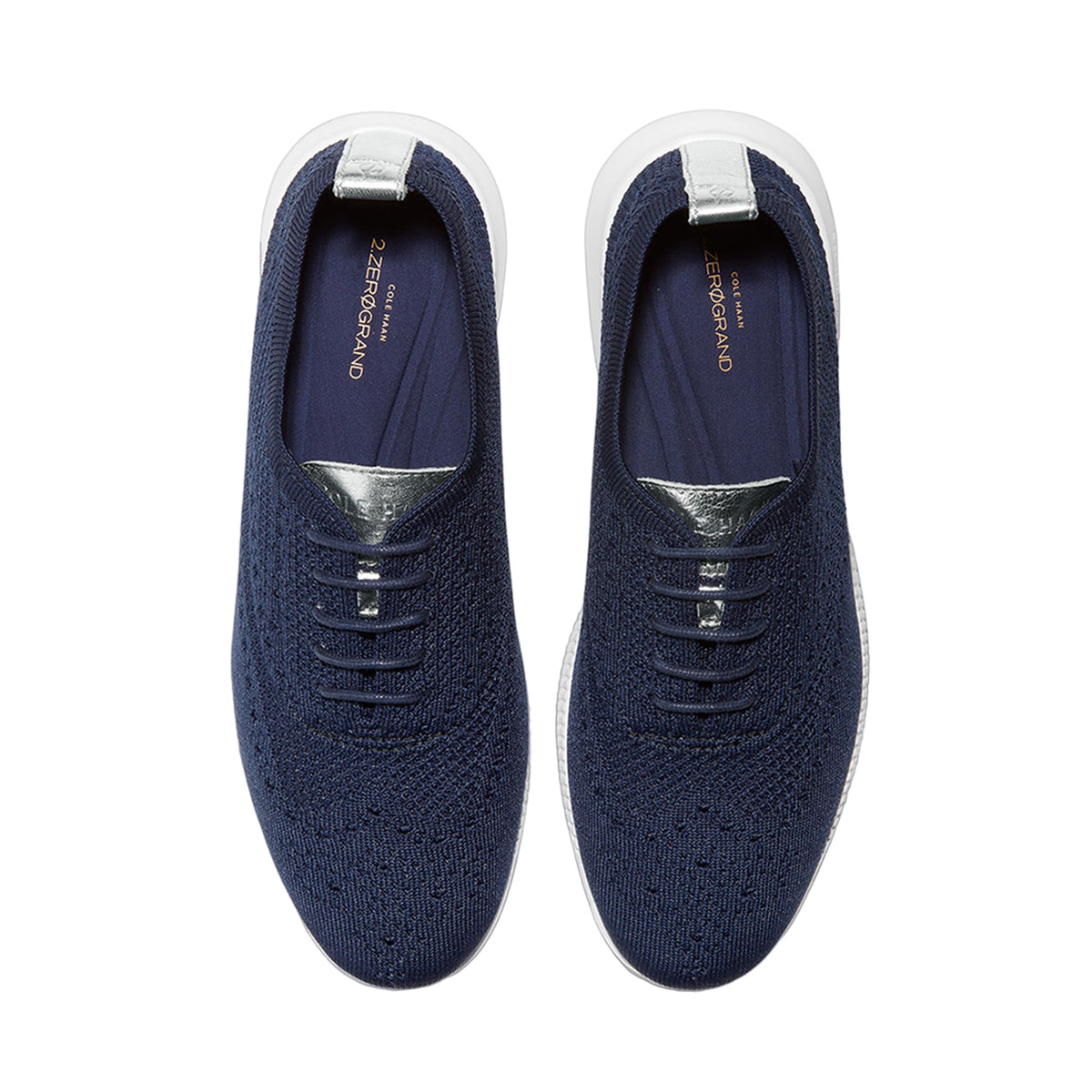Cole Haan Women's 2.ZERØGRAND Stitchlite Oxford Marine Blue Knit/ Argento Metallic/Optic White