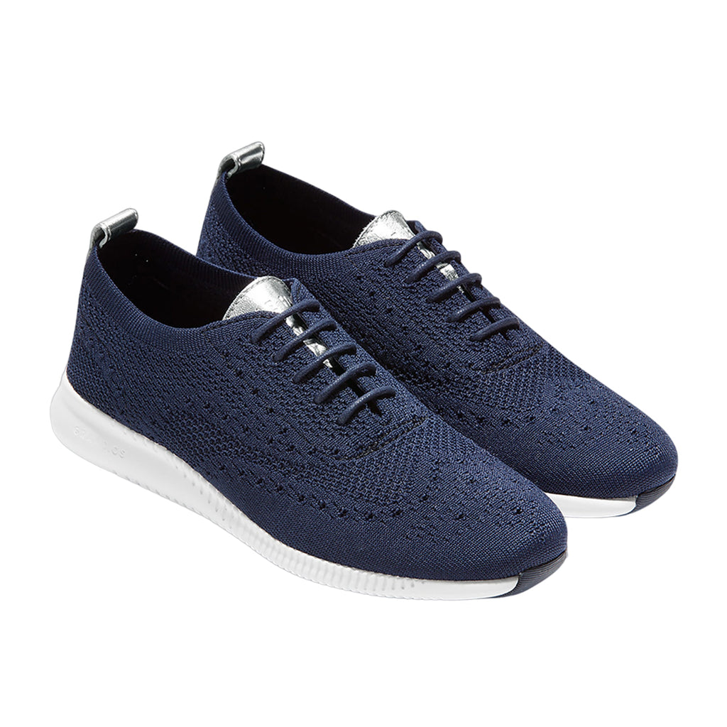 Cole Haan Women's 2.ZERØGRAND Stitchlite Oxford Marine Blue Knit/ Argento Metallic/Optic White