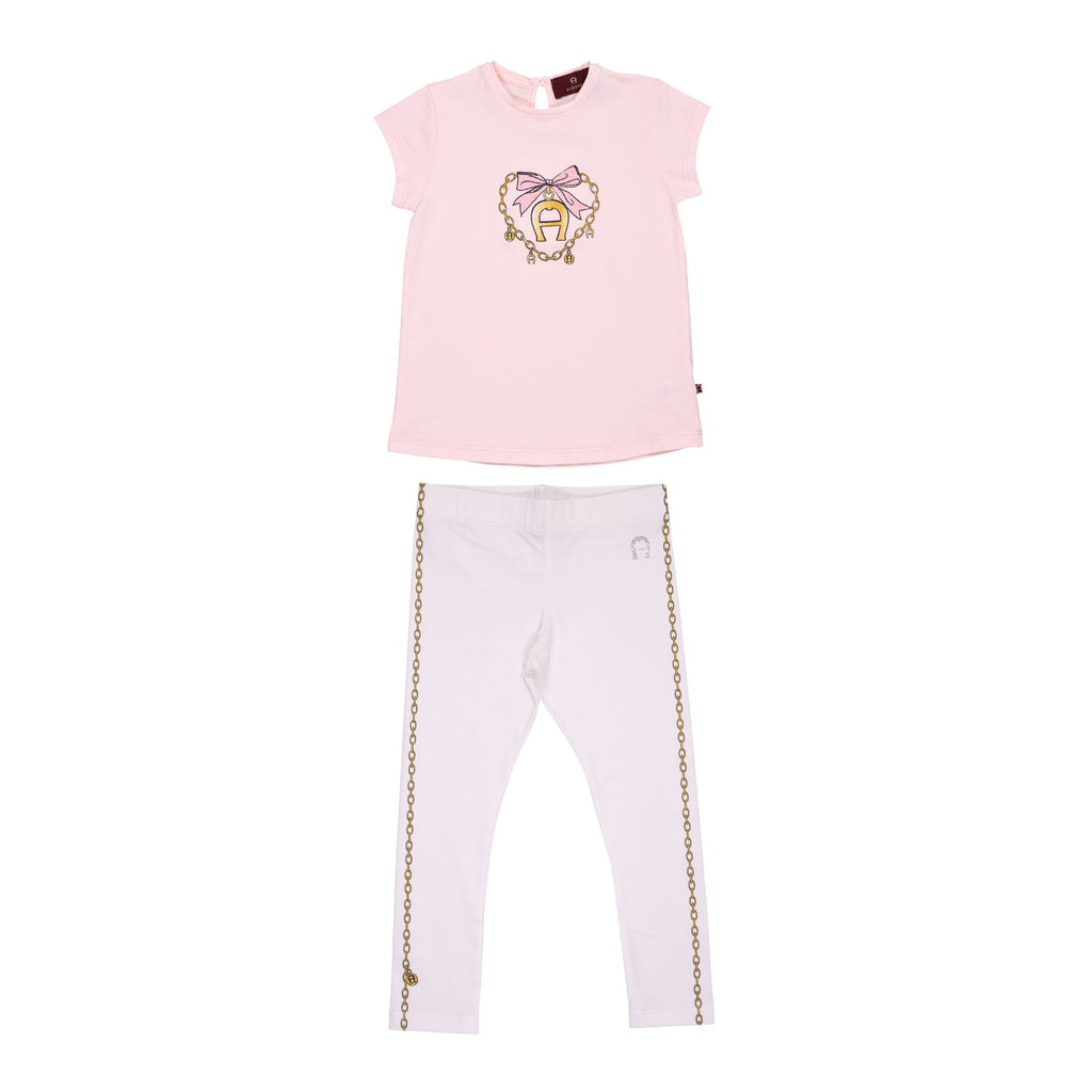 Aigner Kids Girl's Set T-Shirt & Leggings Pink and White