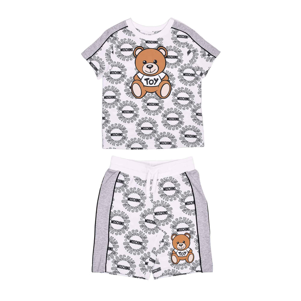 Moschino Kids Teddy Logo Grey T-Shirt and Shorts Set