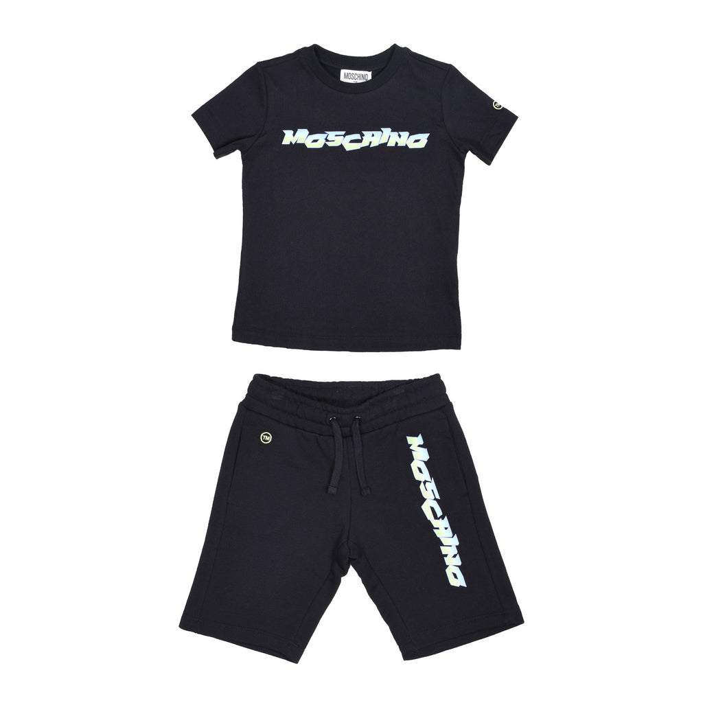Moschino Kids Teen Logo Print Black T-Shirt and Short Set