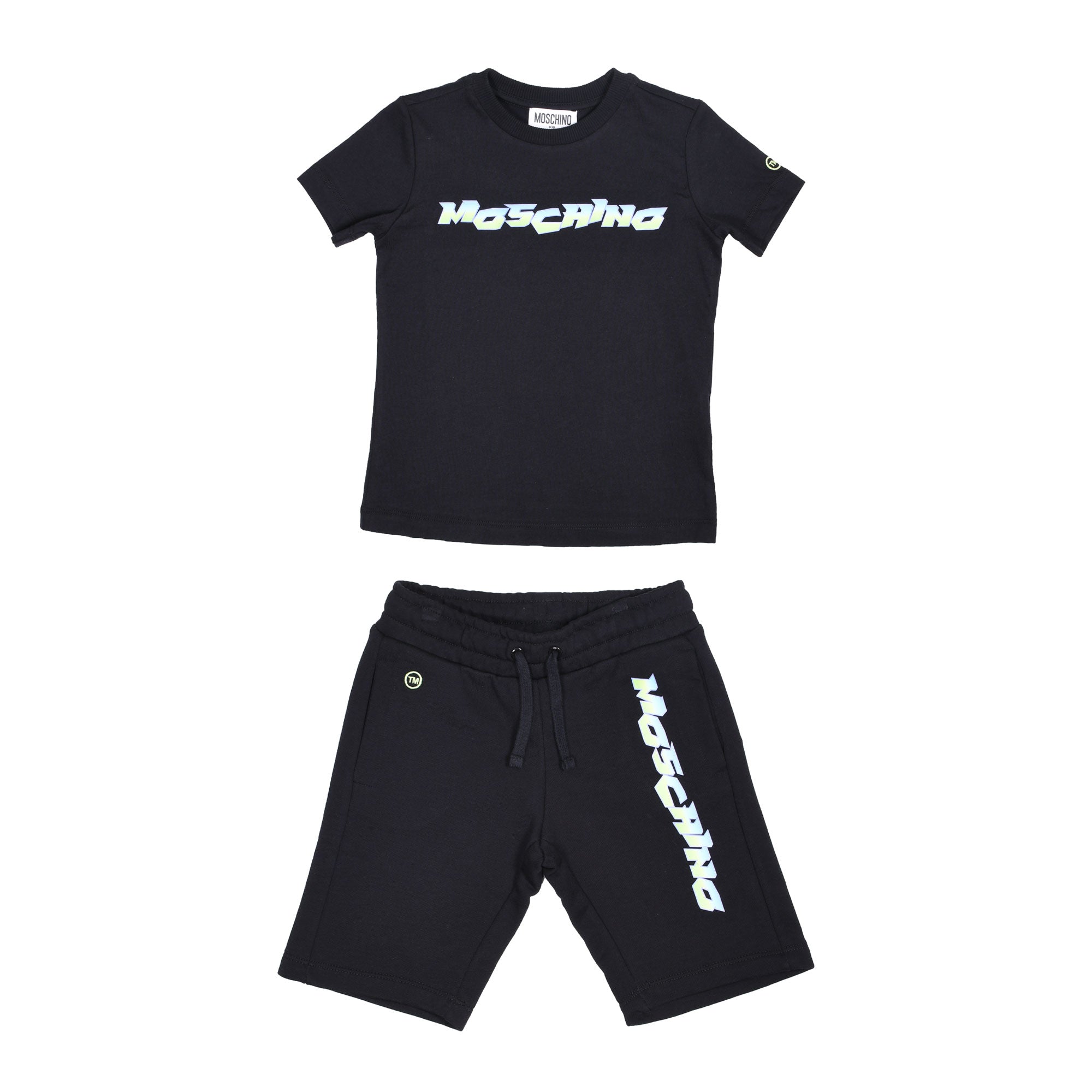 Moschino Kids Teen Logo Print Black T-Shirt and Short Set