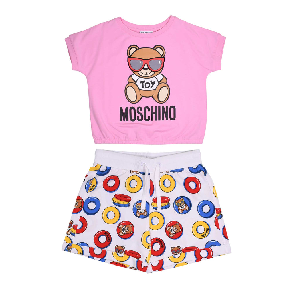Moschino Kids Teddy Logo Pink T-Shirt and Short Set