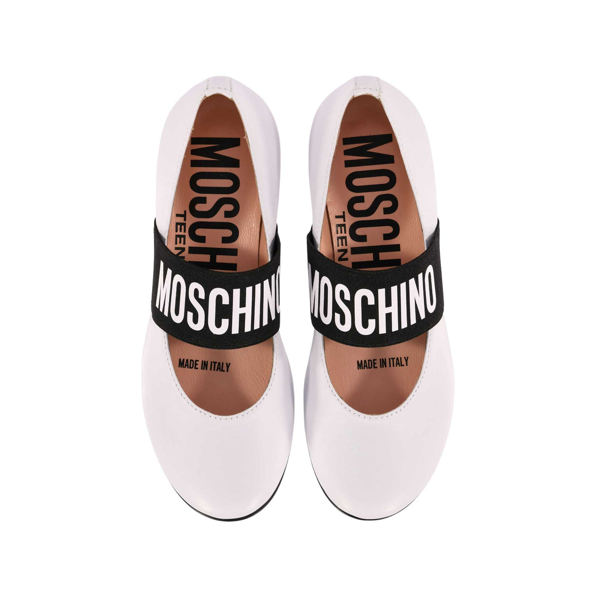Moschino Kids Girl's White and Black Logo Ballerina