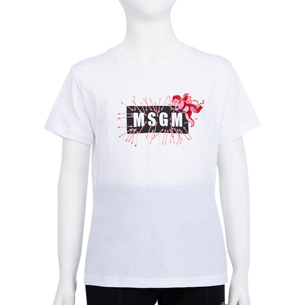 MSGM Kids  White /Powder Blue T-Shirt