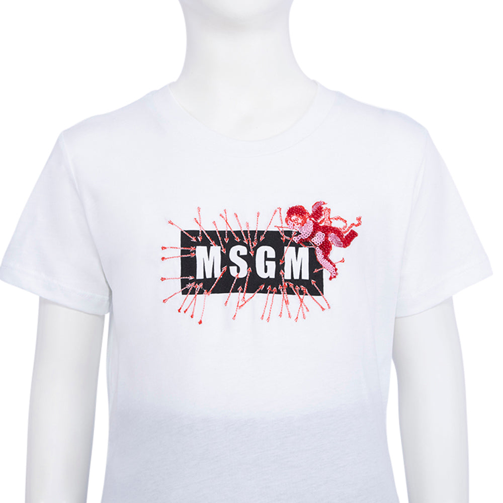 MSGM Kids تيشيرت باللون الأبيض / الأزرق البودرة