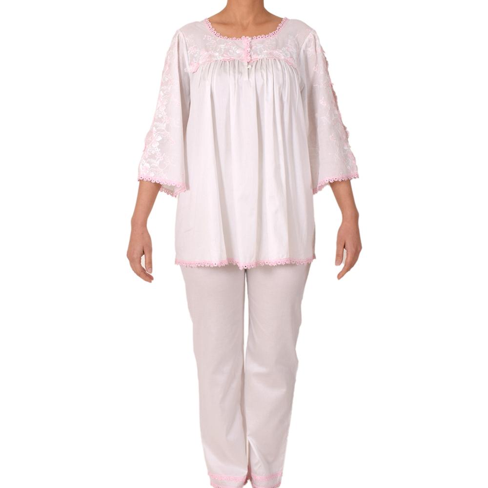Sally Poppy Pajama Cotton Ivory/Pink