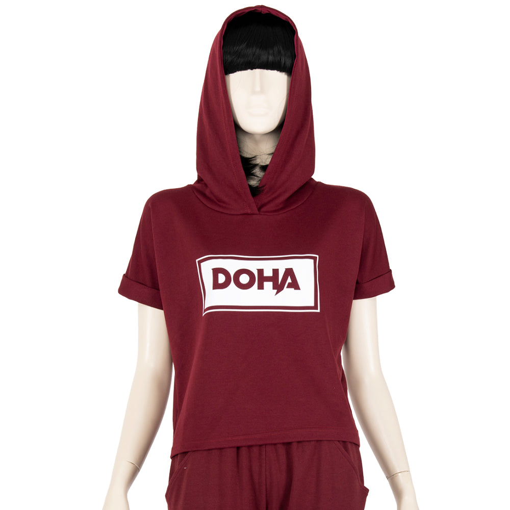 Sofya Women's Bordeaux T-Shirt With Hoodies