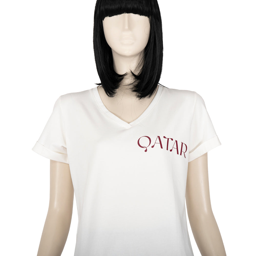 Sofya Women's White  V Shape T-Shirt