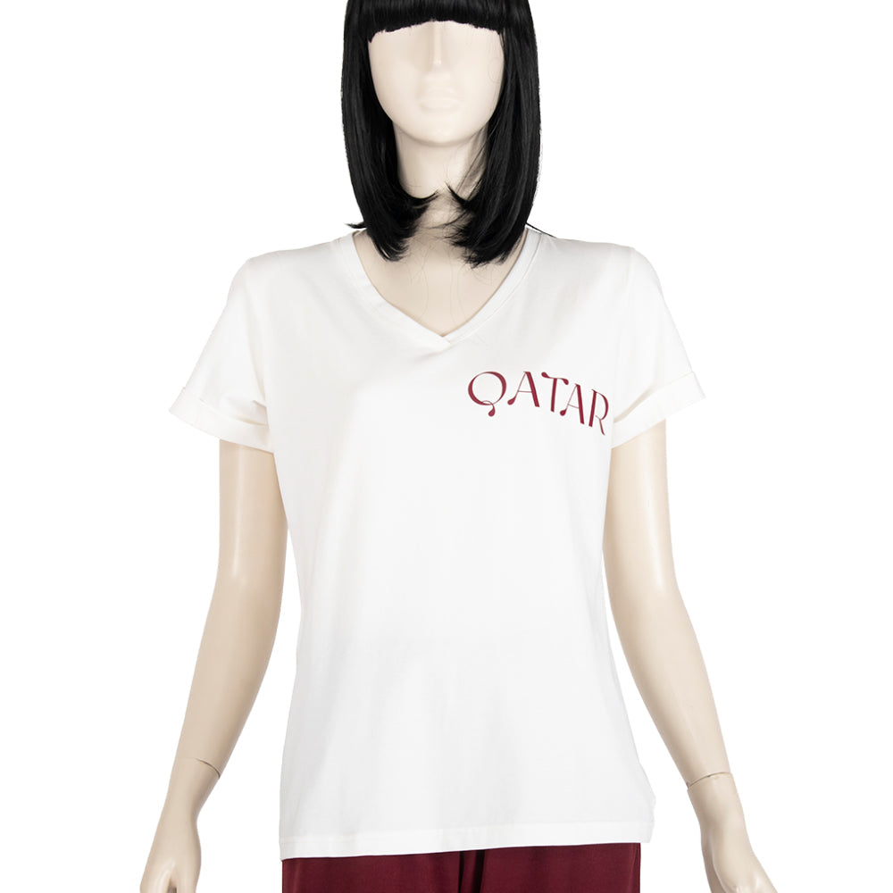 Sofya Women's White  V Shape T-Shirt