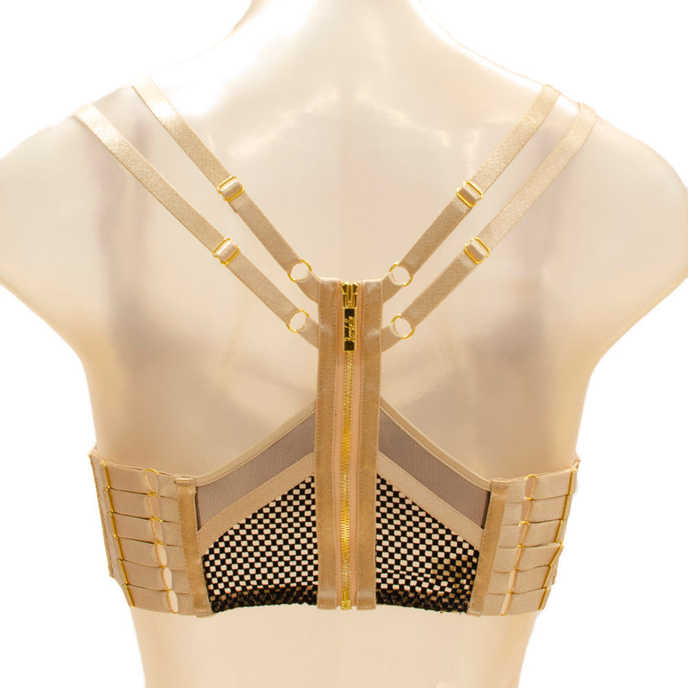 Bordelle Grid Gartered Wire Bra Navy/Caramel