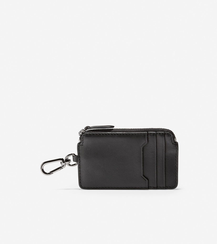 Cole Haan Smooth Leather Zip Card Case With Key Ring Black One Size
