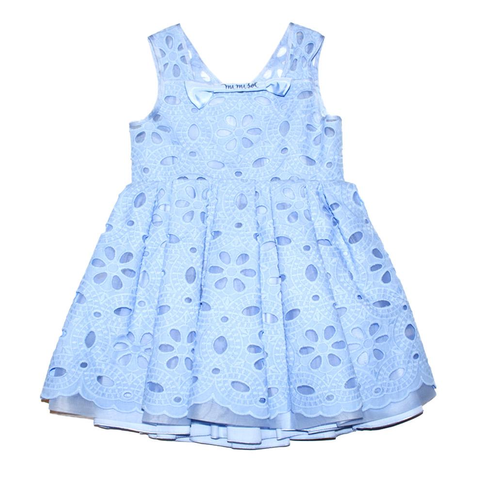 Mimisol Sleeveless Floral-Eyelet Blue Dress