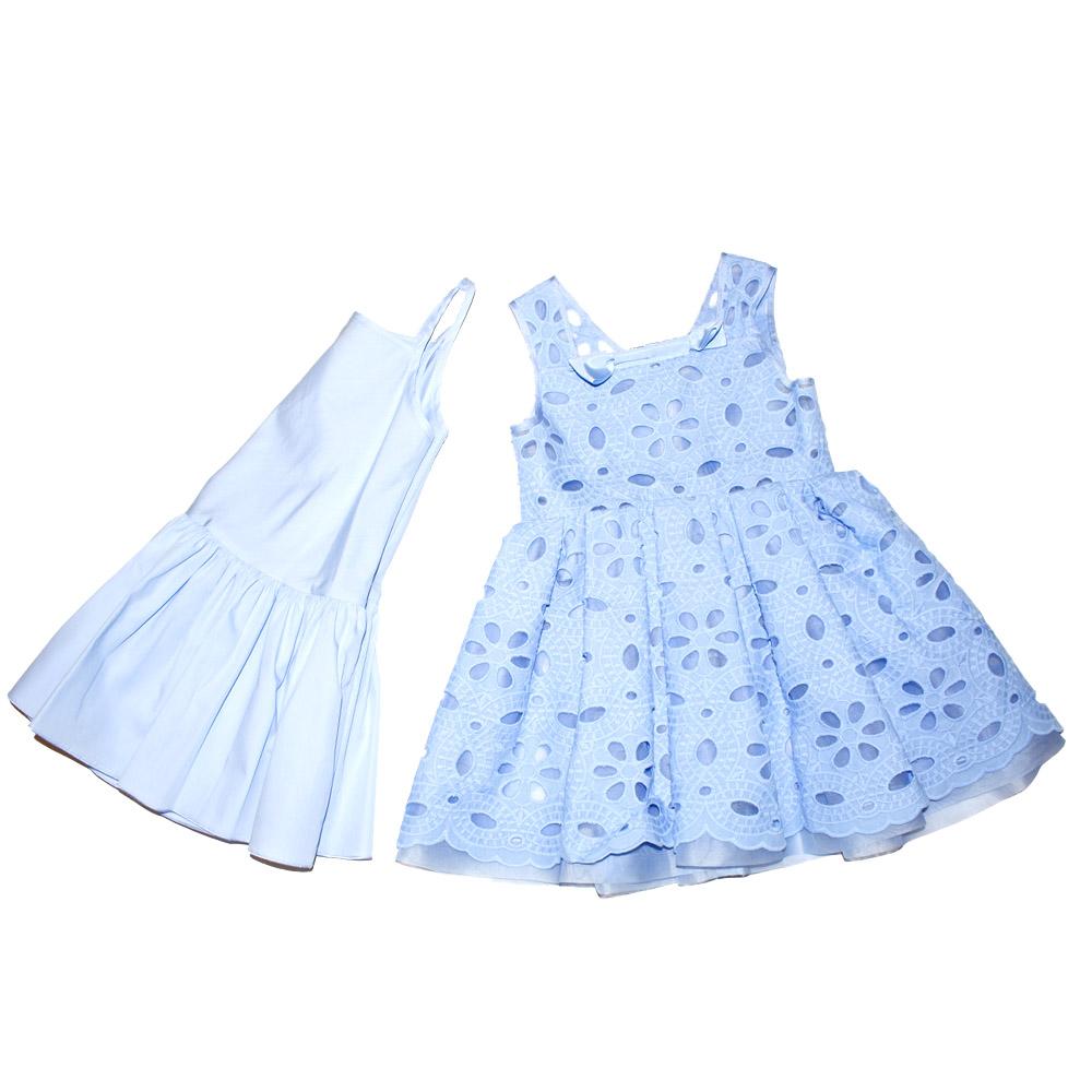 Mimisol Sleeveless Floral-Eyelet Blue Dress